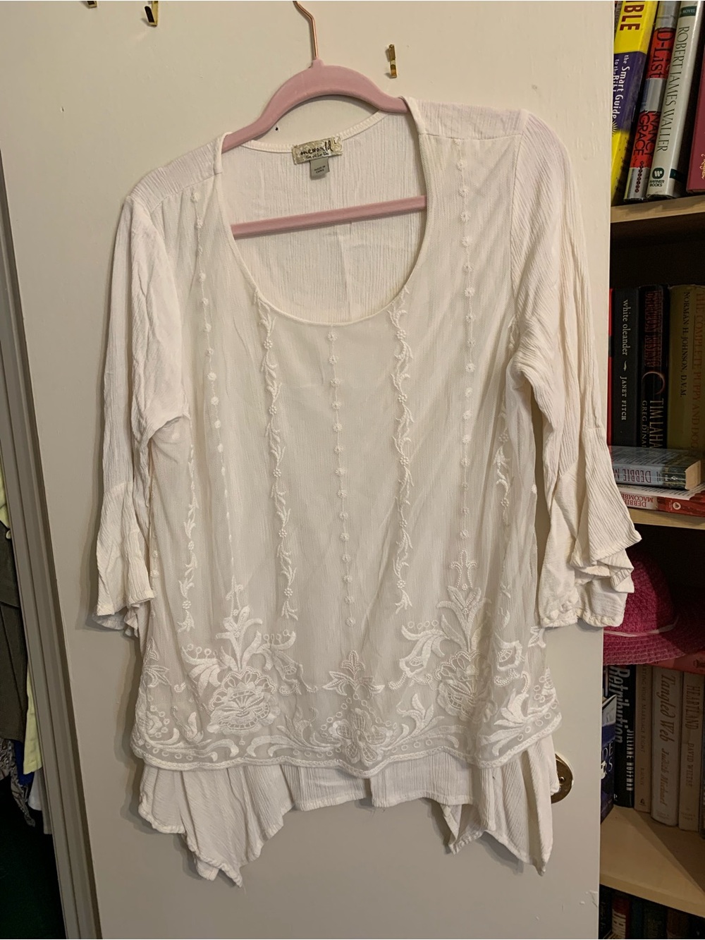 ONE WORLD White Embroidered Tunic Blouse